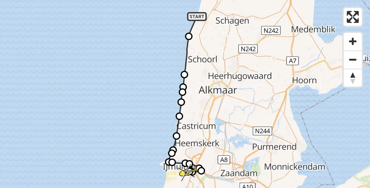 Routekaart van de vlucht: Lifeliner 1 naar Driehuis NH, Strandslag Sint Maartenszee