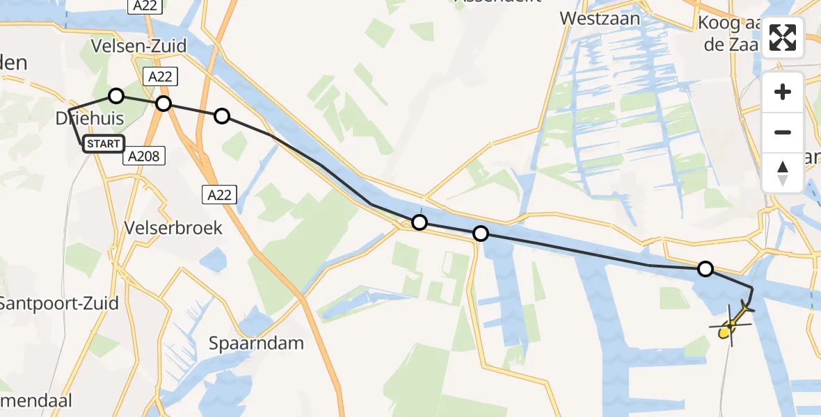Routekaart van de vlucht: Lifeliner 1 naar Amsterdam Heliport, Hofdijklaan