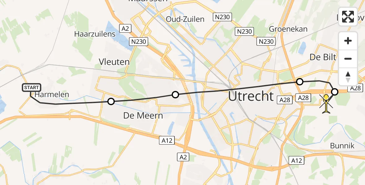 Routekaart van de vlucht: Lifeliner 2 naar Universitair Medisch Centrum Utrecht, Nassaupark