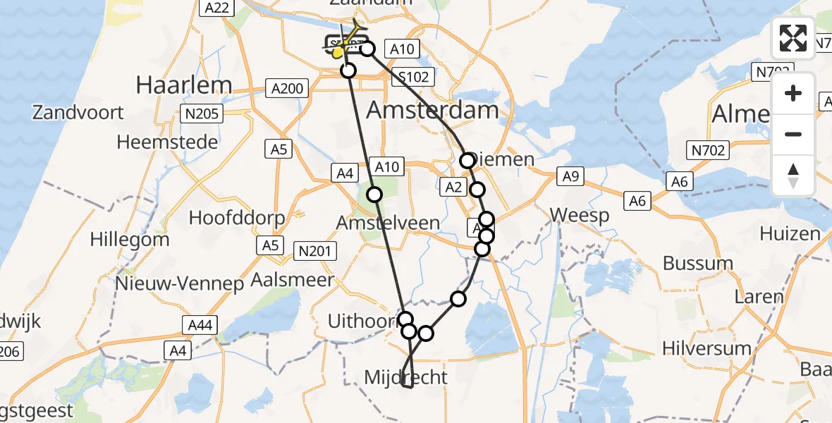 Routekaart van de vlucht: Lifeliner 1 naar Amsterdam Heliport, Corsicaweg