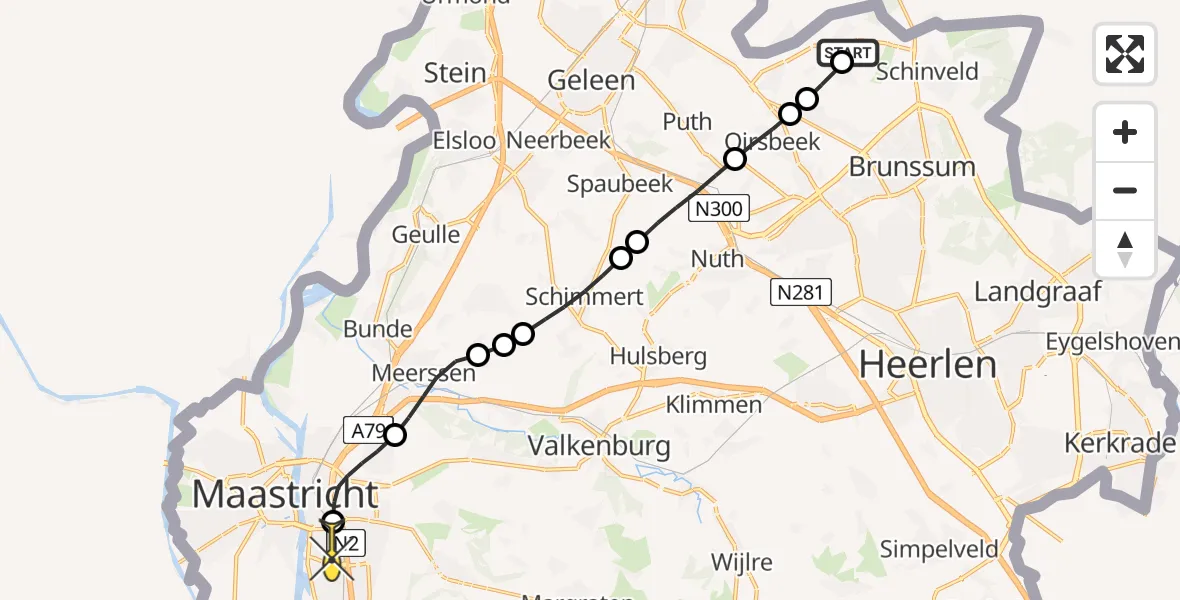 Routekaart van de vlucht: Lifeliner 3 naar Maastricht UMC+, Waanderweg