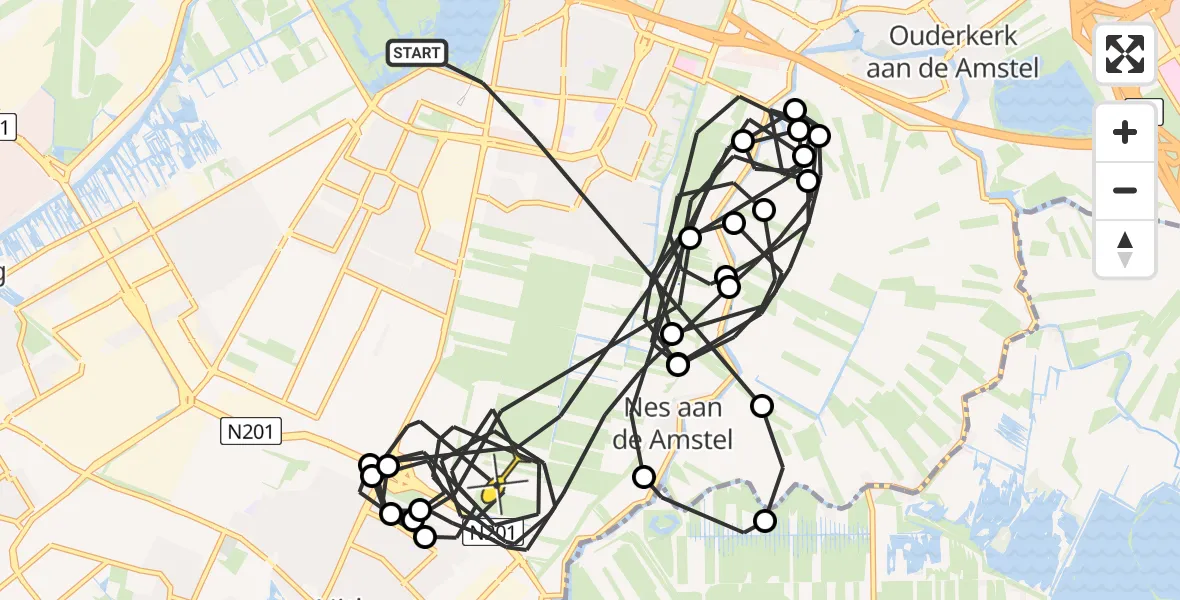 Routekaart van de vlucht: Politieheli naar Amstelveen, Startbaan