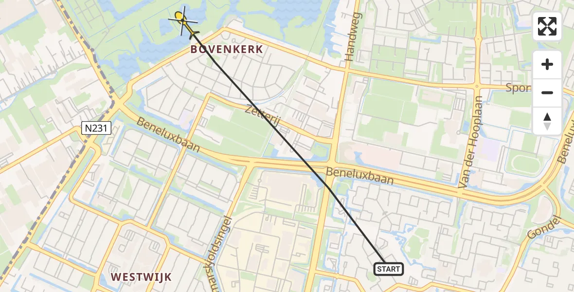 Routekaart van de vlucht: Politieheli naar Amstelveen, Van Koetsveldstraat
