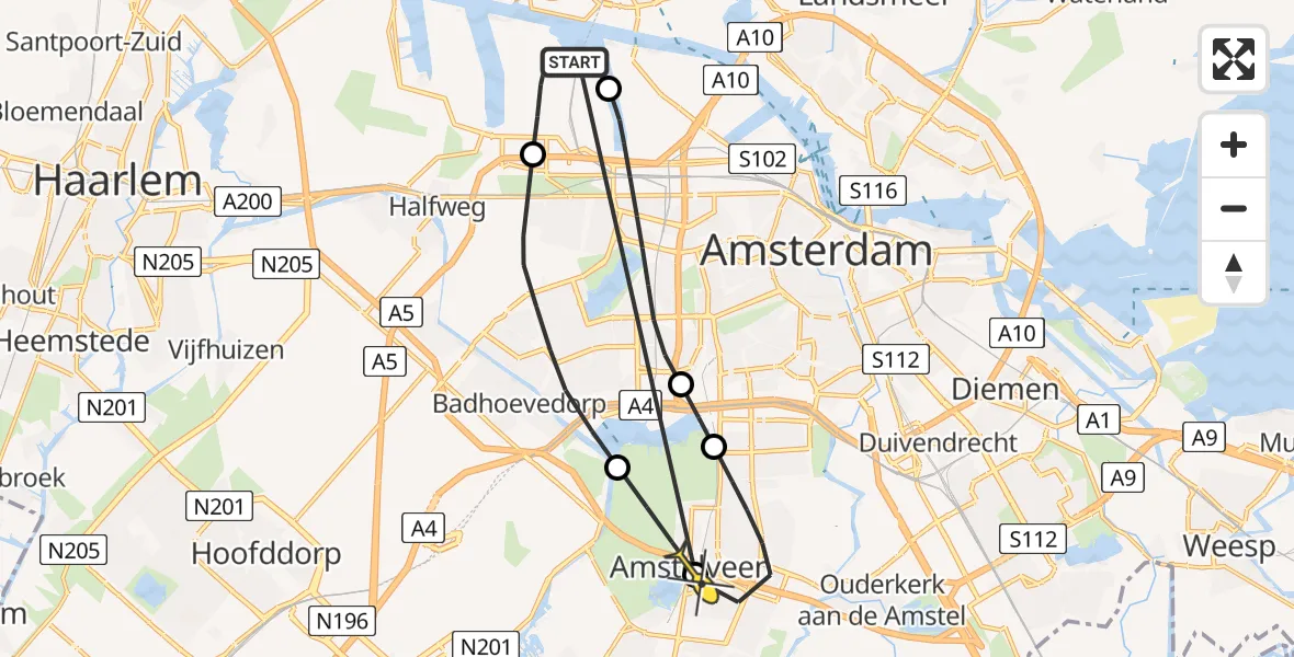 Routekaart van de vlucht: Lifeliner 1 naar Amstelveen, Amerikahavenweg