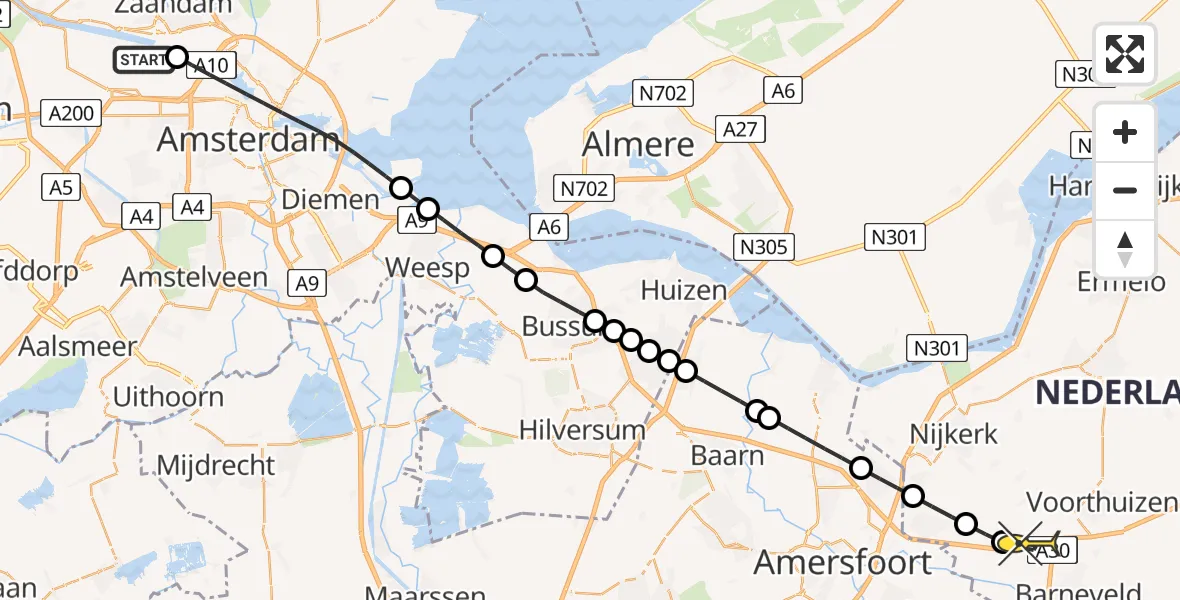 Routekaart van de vlucht: Lifeliner 1 naar Terschuur, Hemweg