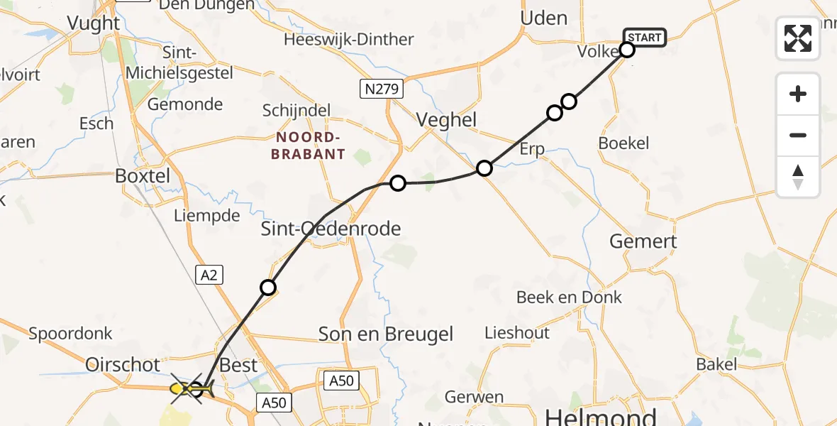 Routekaart van de vlucht: Lifeliner 3 naar Oirschot, Rouwstraat