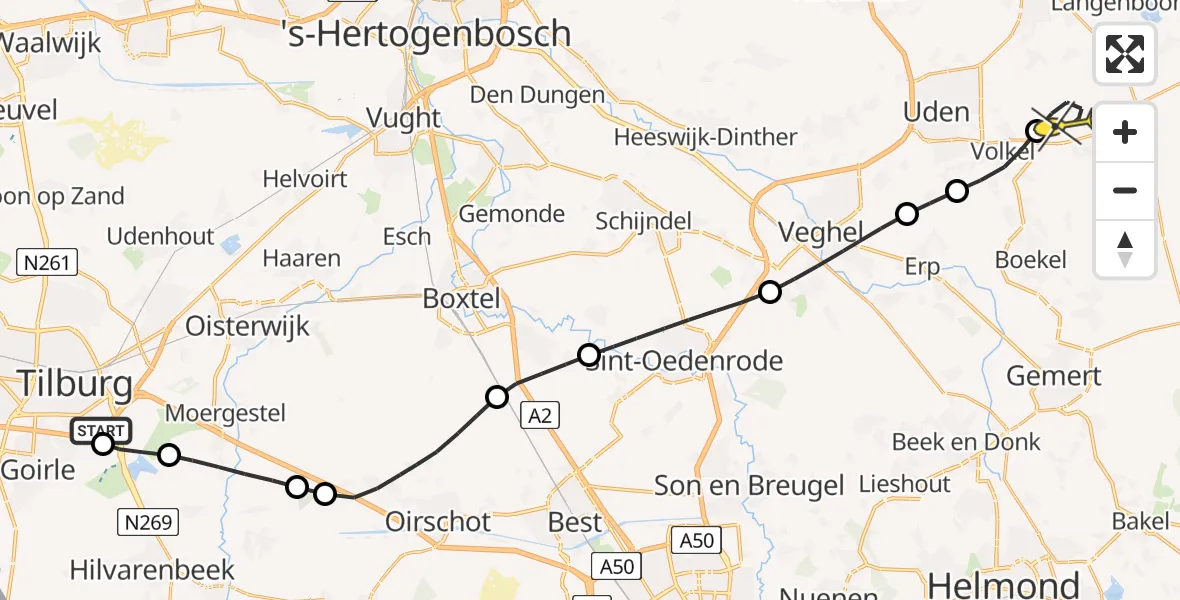 Routekaart van de vlucht: Lifeliner 3 naar Vliegbasis Volkel, Provincialeweg