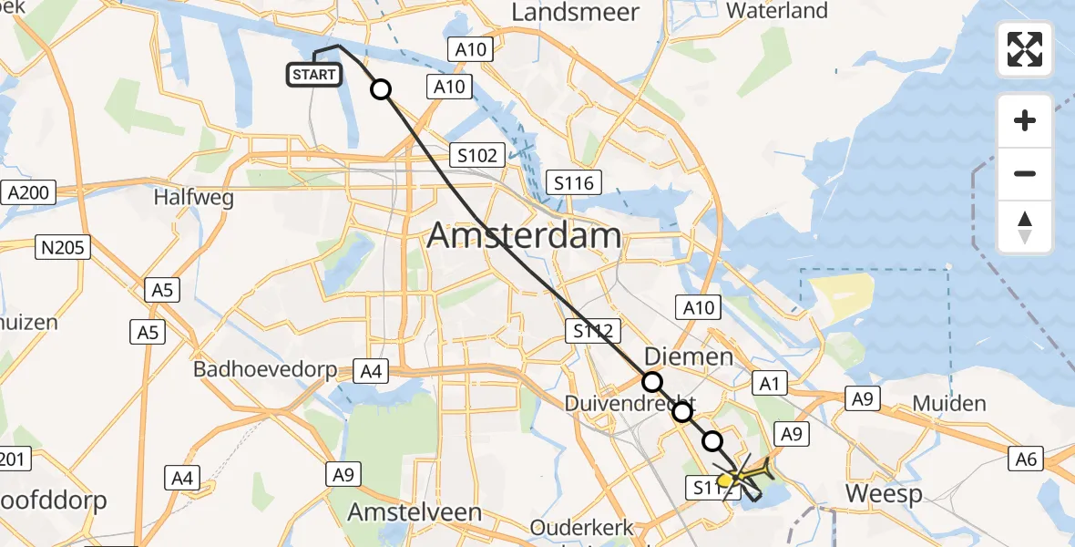 Routekaart van de vlucht: Lifeliner 1 naar Amsterdam, Belangenvereniging tuinders Zaanderhorn