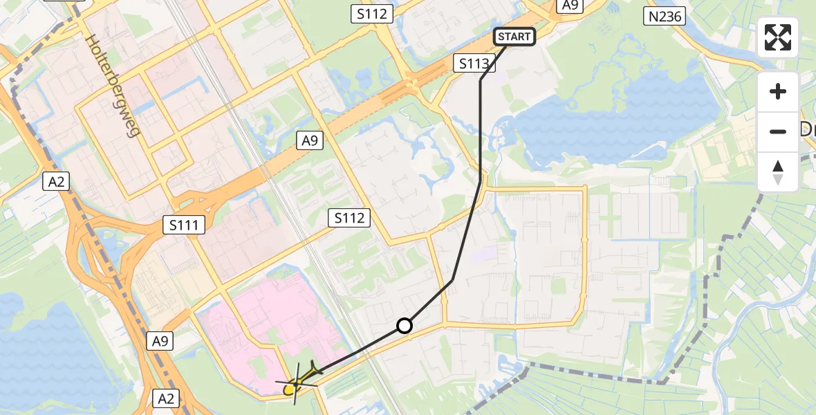 Routekaart van de vlucht: Lifeliner 1 naar Academisch Medisch Centrum (AMC), Meerkerkdreef