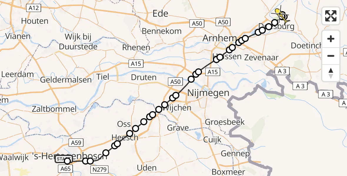 Routekaart van de vlucht: Lifeliner 3 naar Steenderen, Vughterweg