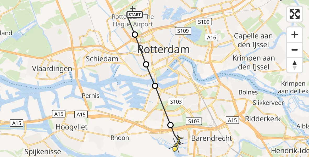 Routekaart van de vlucht: Lifeliner 2 naar Barendrecht, Deelenpad