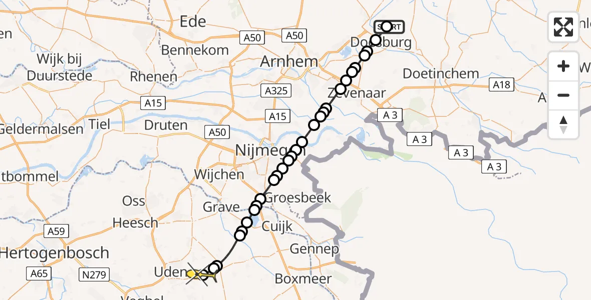 Routekaart van de vlucht: Lifeliner 3 naar Vliegbasis Volkel, Verhuellweg