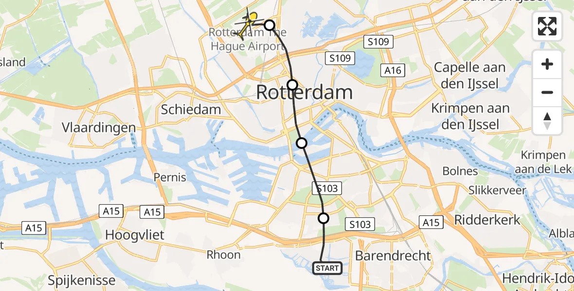 Routekaart van de vlucht: Lifeliner 2 naar Rotterdam The Hague Airport, Maasdam-akker