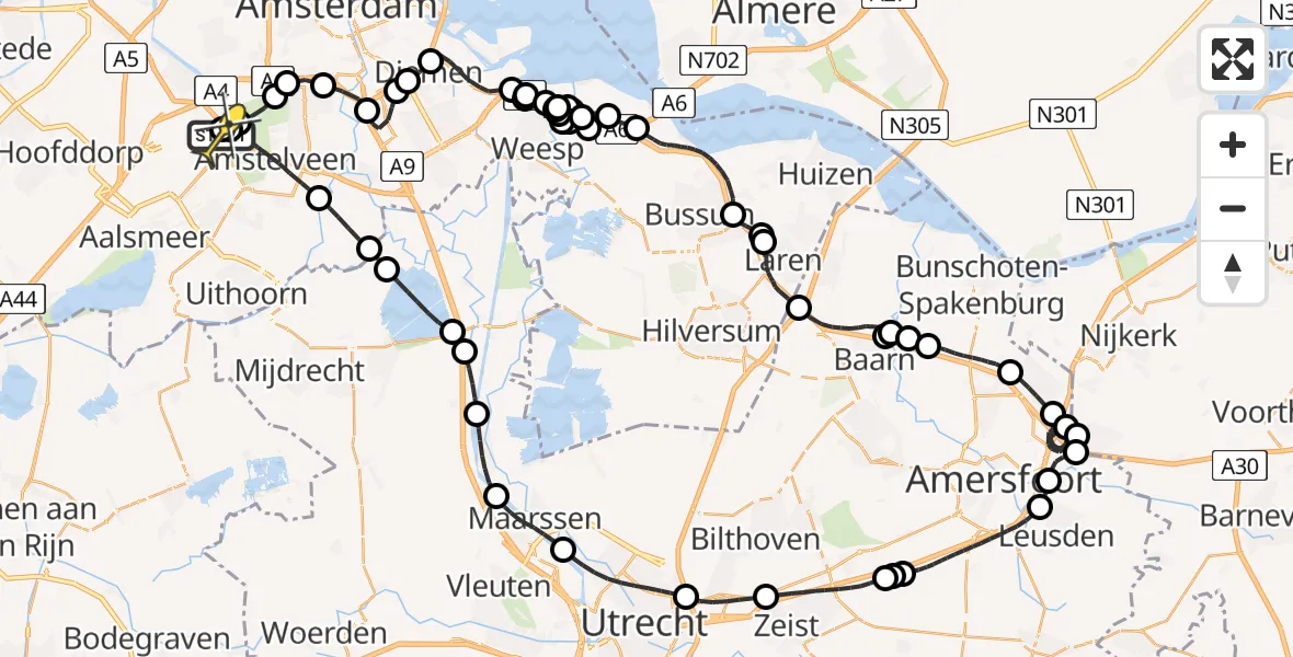 Routekaart van de vlucht: Politieheli naar Schiphol, Nieuwemeerdijk