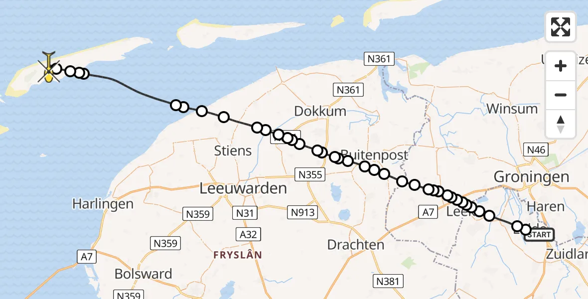 Routekaart van de vlucht: Lifeliner 4 naar Midsland, Eskampenweg