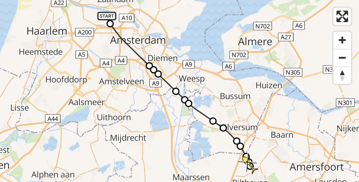 Routekaart van de vlucht: Lifeliner 1 naar Bilthoven, Sardiniëweg