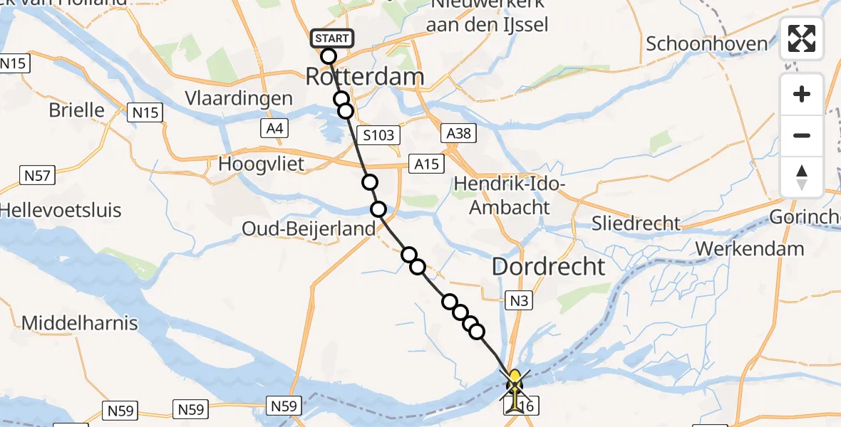 Routekaart van de vlucht: Lifeliner 2 naar Moerdijk, Ottolandpad