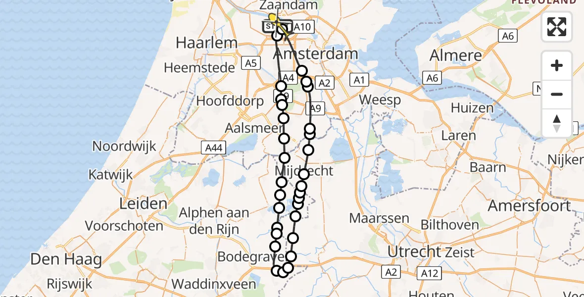 Routekaart van de vlucht: Lifeliner 1 naar Amsterdam Heliport, Hornweg