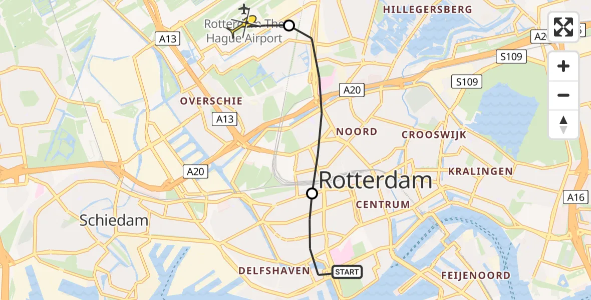 Routekaart van de vlucht: Lifeliner 2 naar Rotterdam The Hague Airport, Hondiusstraat