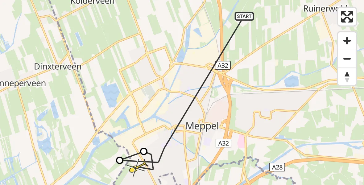 Routekaart van de vlucht: Lifeliner 4 naar Meppel, Ferdinand Bolstraat