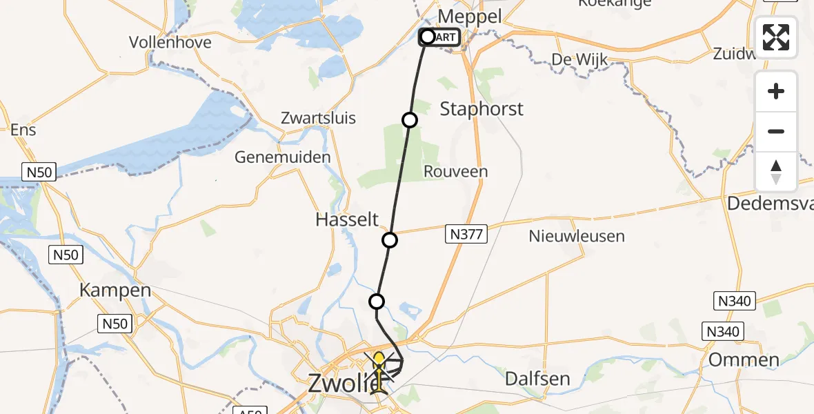 Routekaart van de vlucht: Lifeliner 4 naar Zwolle, Oeverlandenweg