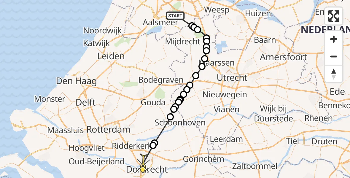 Routekaart van de vlucht: Politieheli naar Dordrecht, Scherpenhof