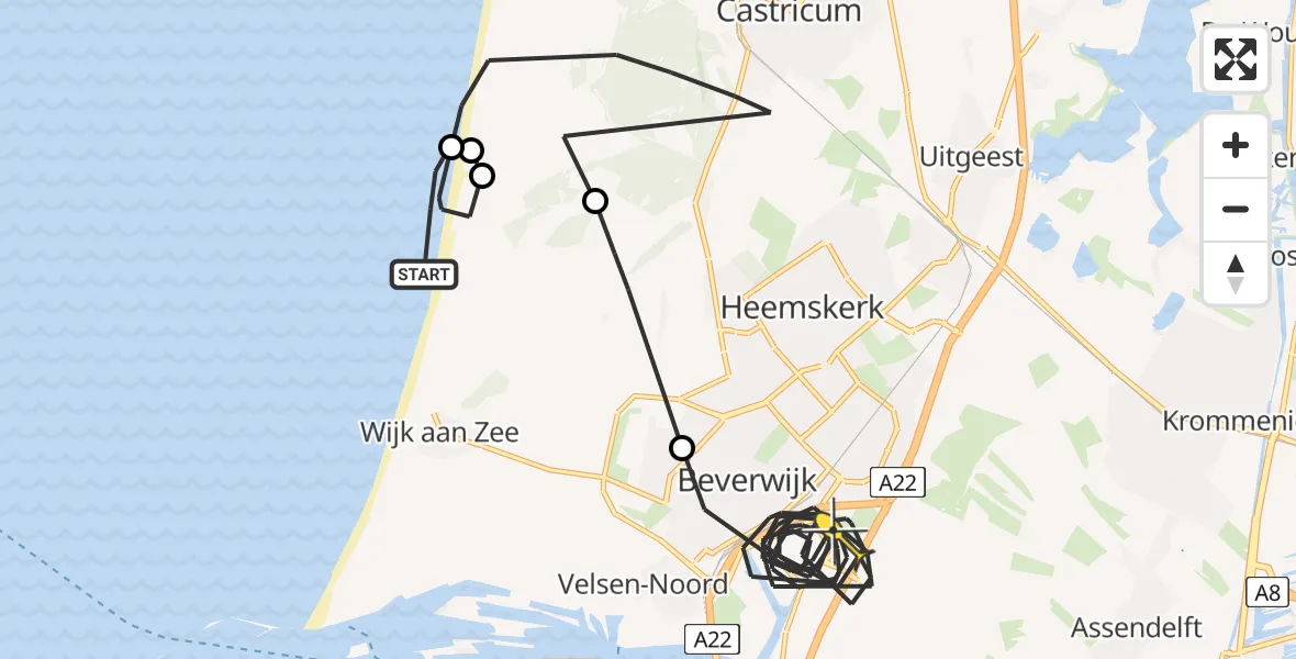 Routekaart van de vlucht: Politiehelikopter naar Beverwijk, Kruisbergstrand