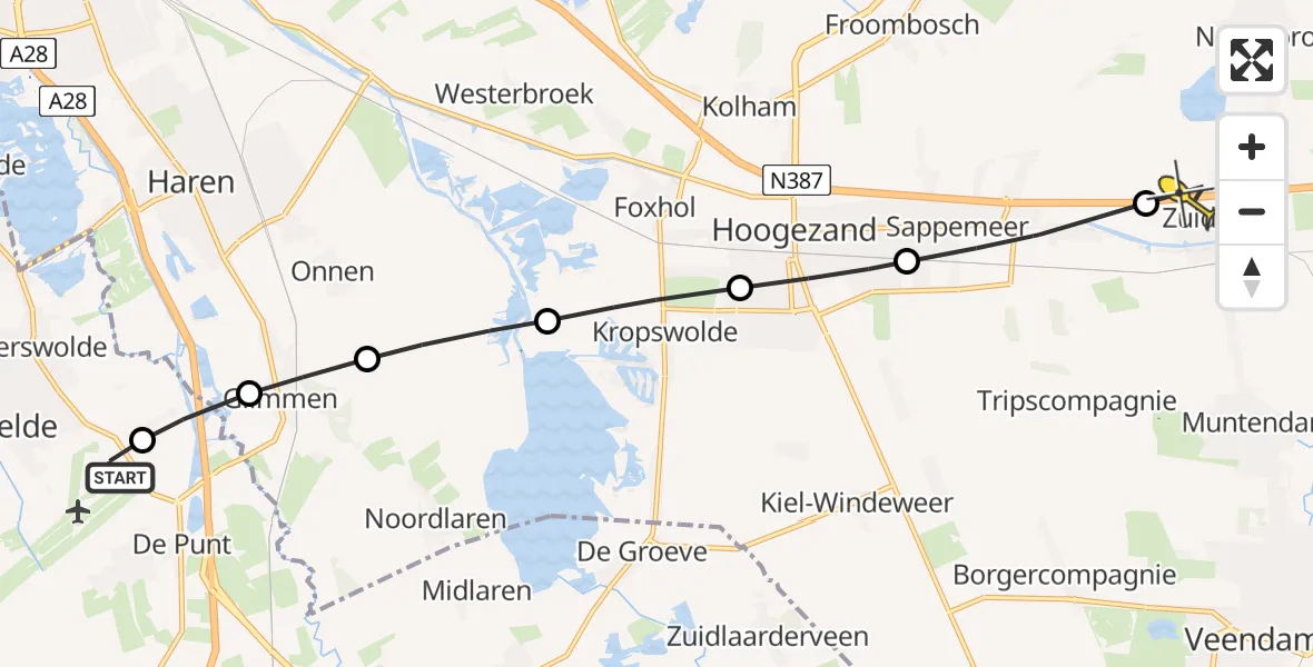 Routekaart van de vlucht: Lifeliner 4 naar Zuidbroek, Kerklaan