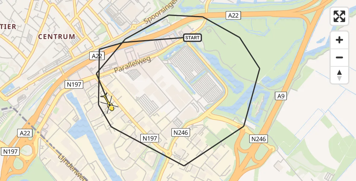 Routekaart van de vlucht: Politieheli naar Beverwijk, Wijkermeerweg