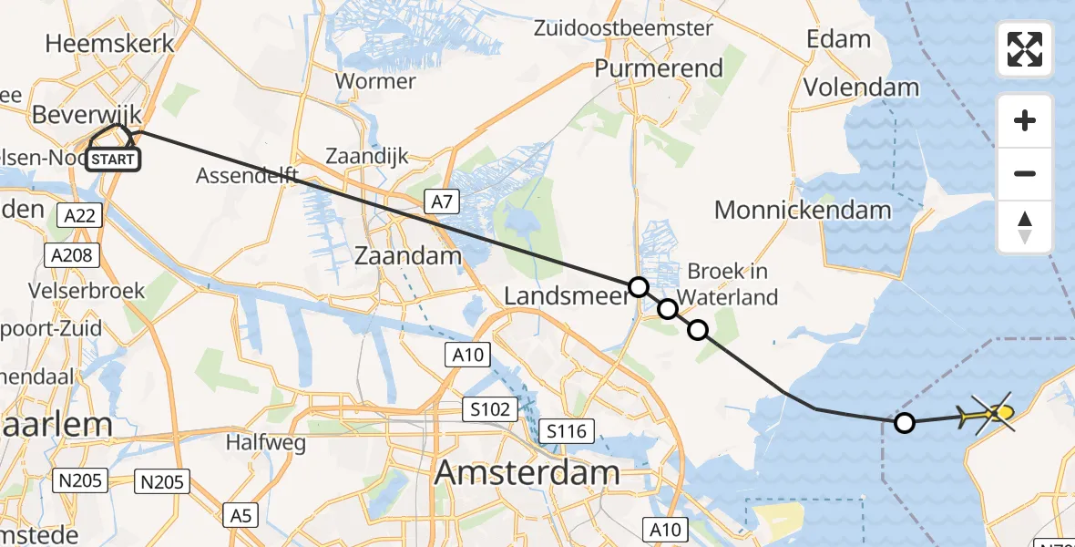 Routekaart van de vlucht: Politieheli naar Almere, Gooiland