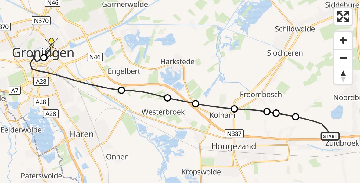Routekaart van de vlucht: Lifeliner 4 naar Universitair Medisch Centrum Groningen, Spitsbergen