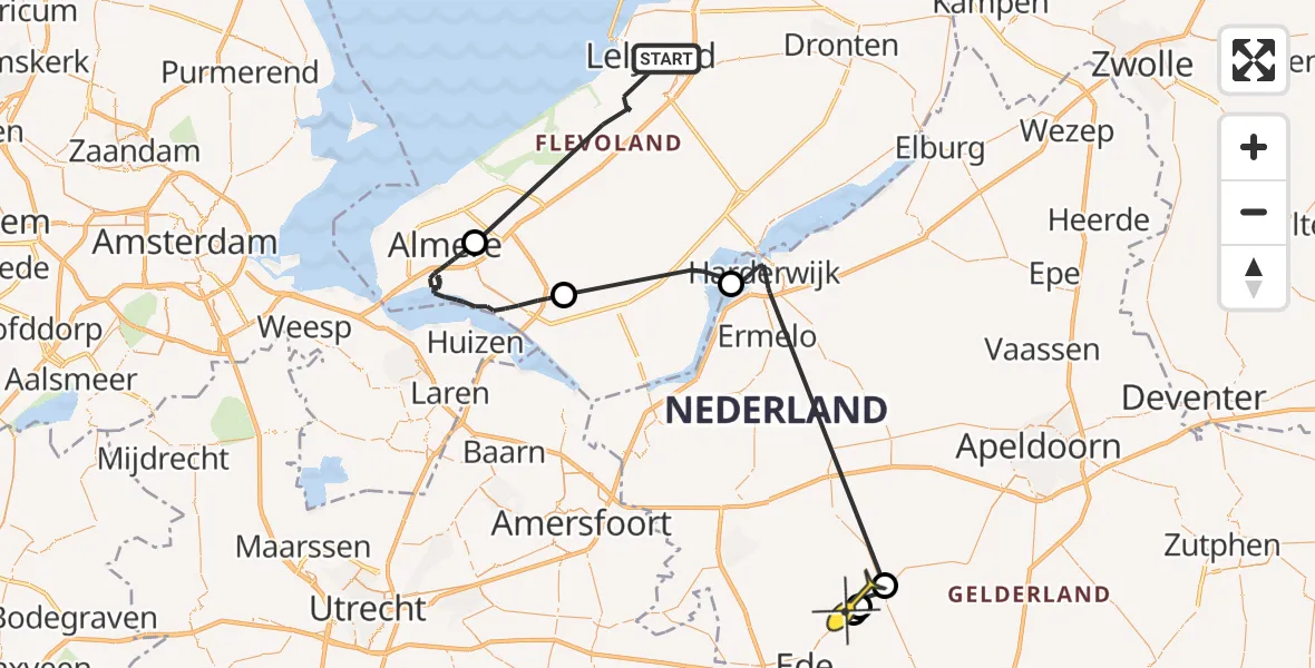 Routekaart van de vlucht: Politieheli naar Wekerom, Zuigerplasdreef