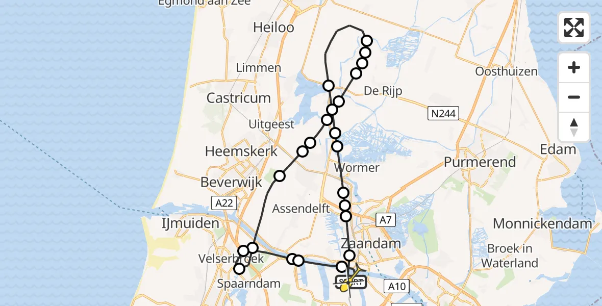 Routekaart van de vlucht: Lifeliner 1 naar Amsterdam Heliport, Albert Heijn Distributiecentrum