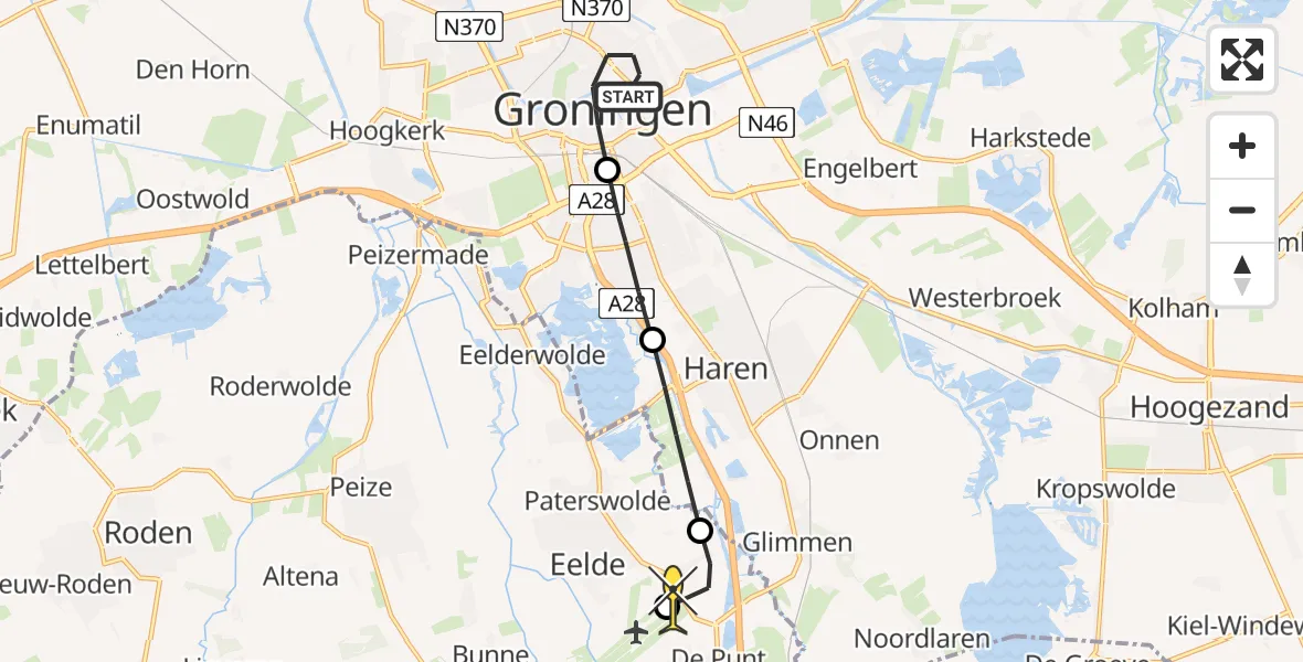 Routekaart van de vlucht: Lifeliner 4 naar Groningen Airport Eelde, Johannes Mulderstraat