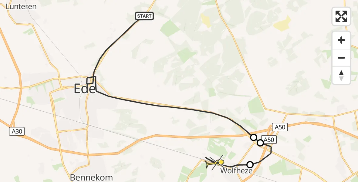 Routekaart van de vlucht: Politieheli naar Wolfheze, Apeldoornseweg