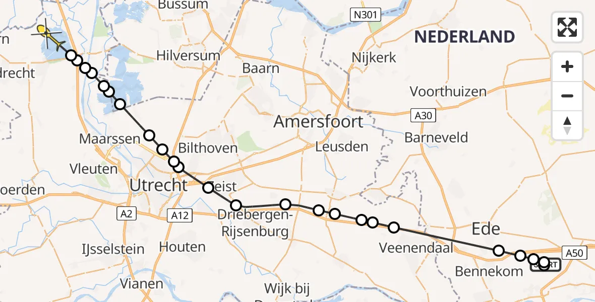 Routekaart van de vlucht: Politieheli naar Vinkeveen, Wijde Veldweg