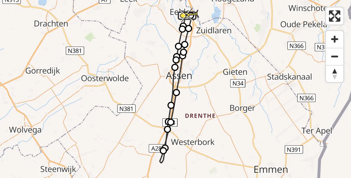 Routekaart van de vlucht: Lifeliner 4 naar Groningen Airport Eelde, Moespot