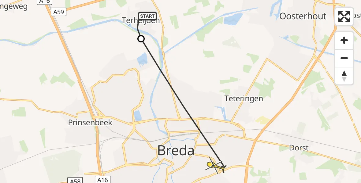 Routekaart van de vlucht: Lifeliner 2 naar Breda, Pontjespad