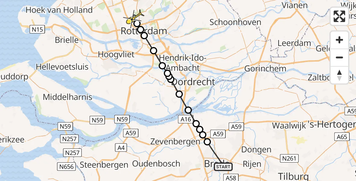 Routekaart van de vlucht: Lifeliner 2 naar Rotterdam The Hague Airport, Monseigneur Hopmansstraat
