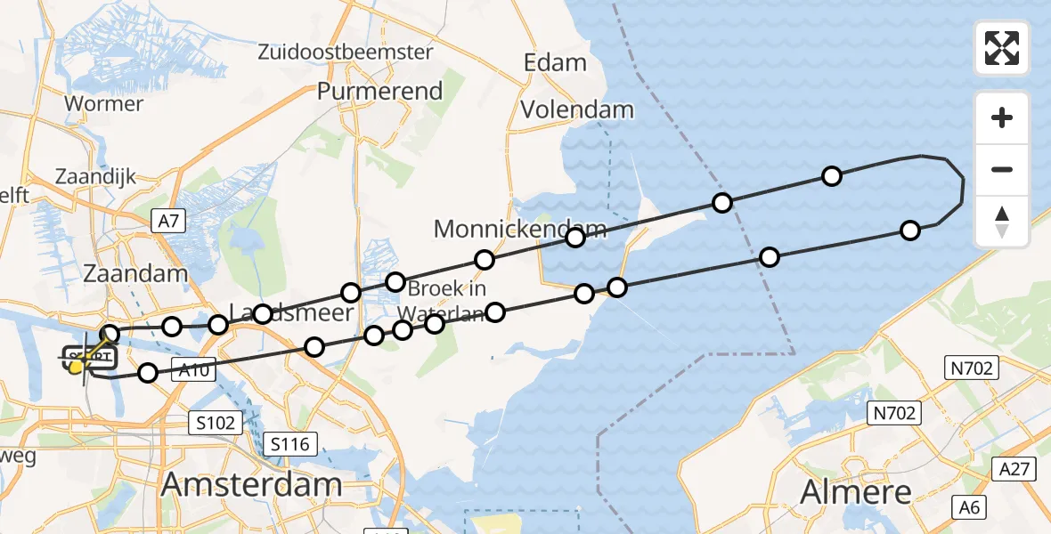 Routekaart van de vlucht: Lifeliner 1 naar Amsterdam Heliport, Westhaven