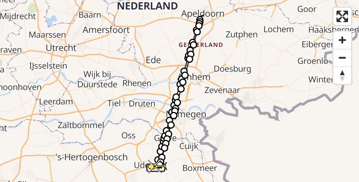 Routekaart van de vlucht: Lifeliner 3 naar Vliegbasis Volkel, Houtvennen