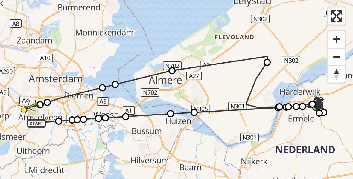 Routekaart van de vlucht: Politieheli naar Badhoevedorp, Laan van de Helende Meesters