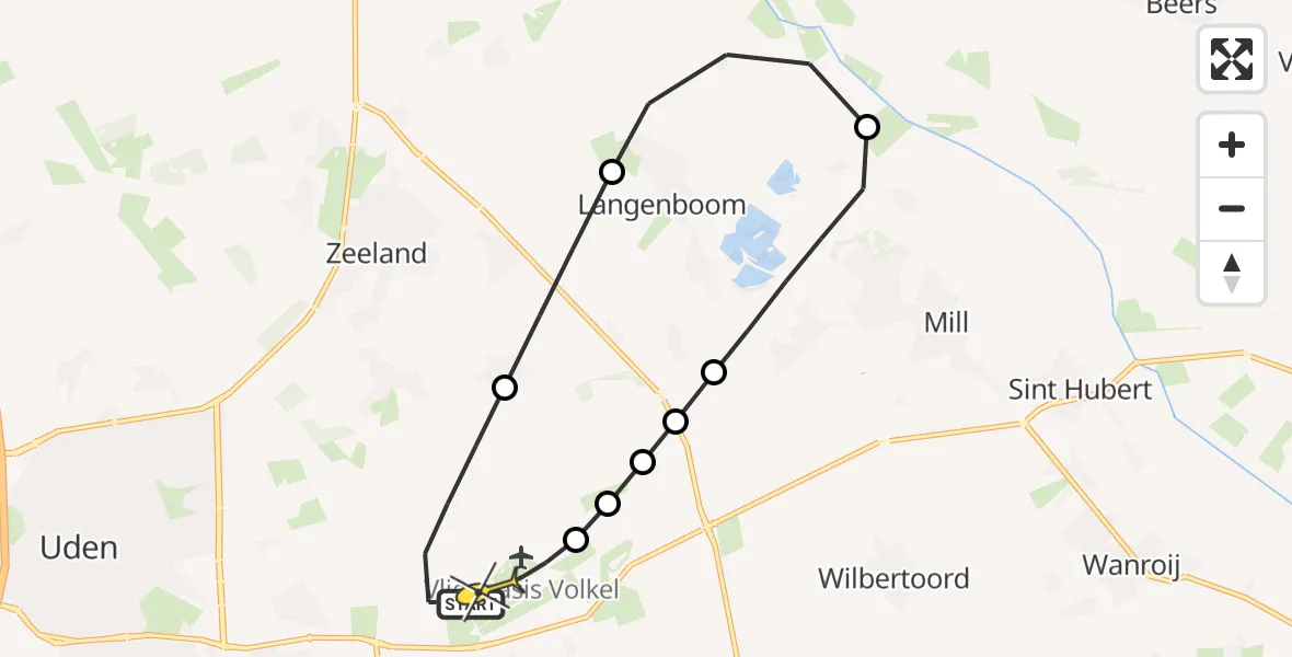 Routekaart van de vlucht: Lifeliner 3 naar Vliegbasis Volkel, Zeelandsedijk