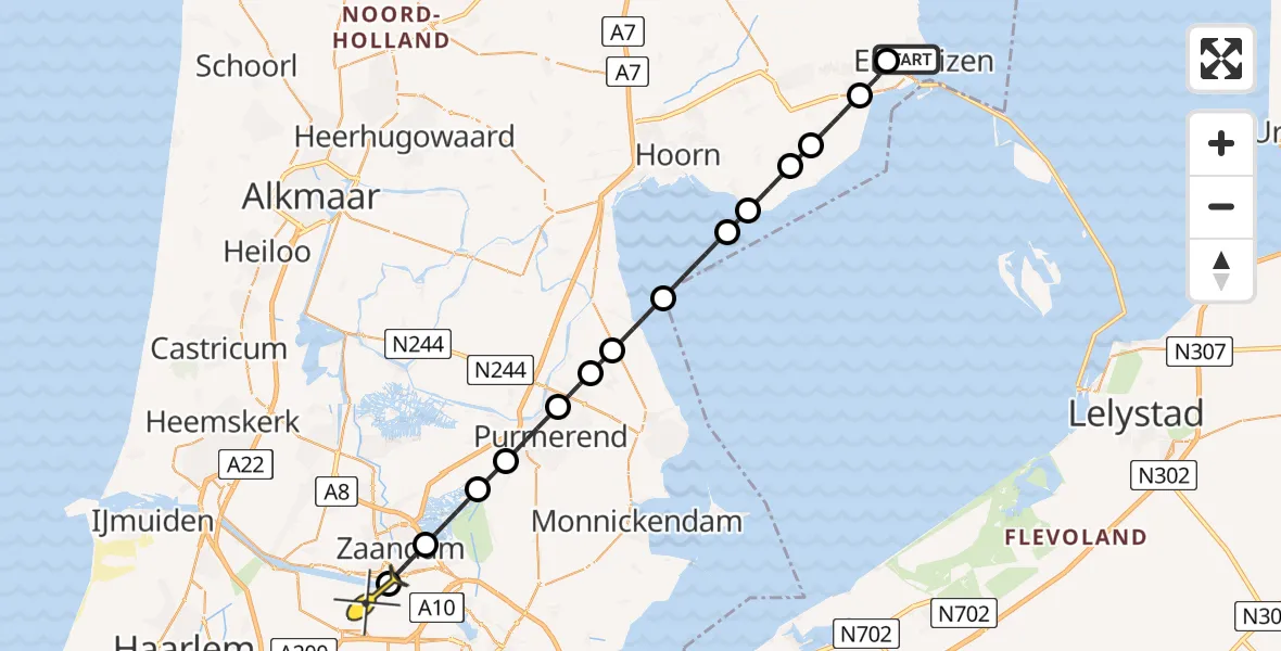 Routekaart van de vlucht: Lifeliner 1 naar Amsterdam Heliport, Westeinde