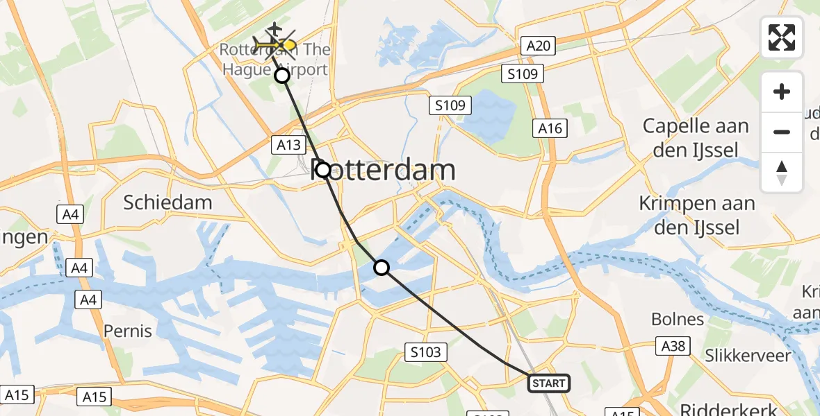 Routekaart van de vlucht: Lifeliner 4 naar Rotterdam The Hague Airport, Molenvliet