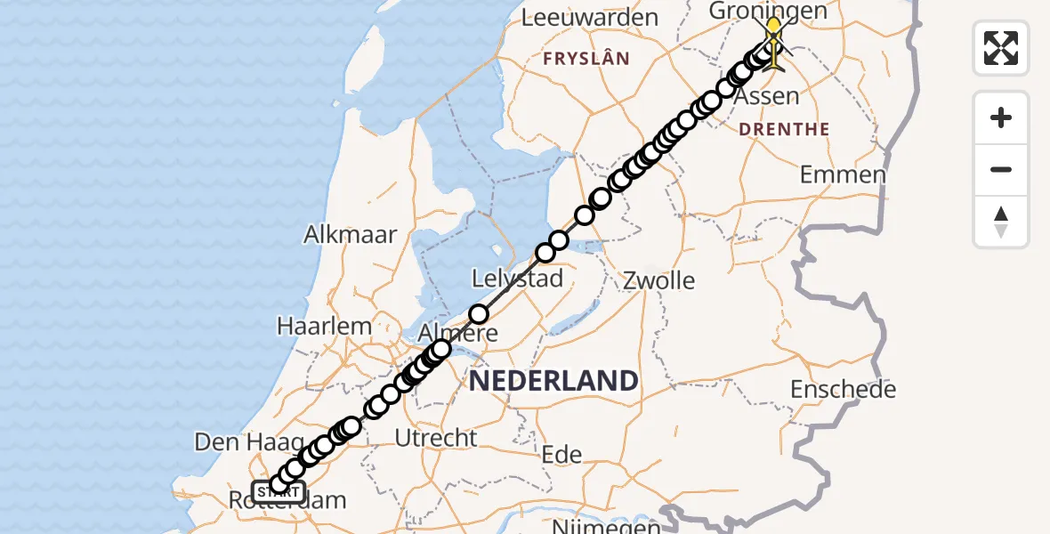 Routekaart van de vlucht: Lifeliner 4 naar Groningen Airport Eelde, A16 Rotterdam