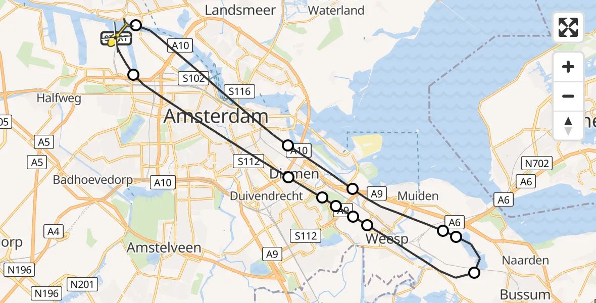 Routekaart van de vlucht: Lifeliner 1 naar Amsterdam Heliport, Maltaweg