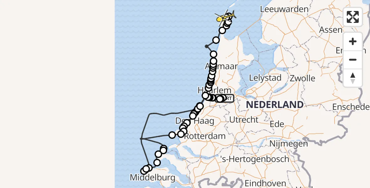 Routekaart van de vlucht: Politieheli naar Texel International Airport, Randweg D