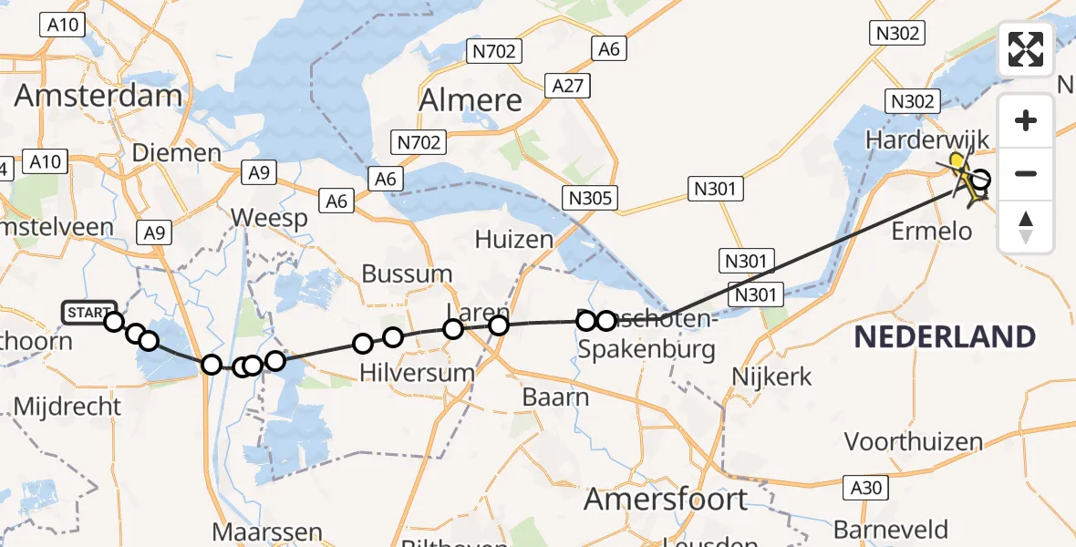 Routekaart van de vlucht: Politiehelikopter naar Harderwijk, Hoofdweg