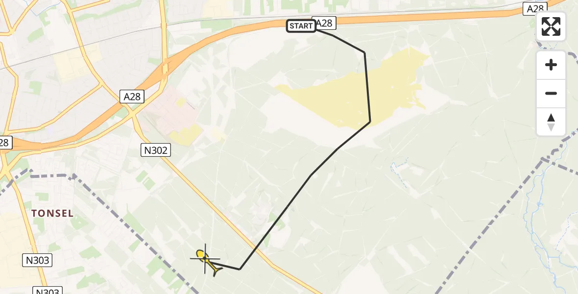 Routekaart van de vlucht: Politieheli naar Harderwijk, Beekhuizerweg